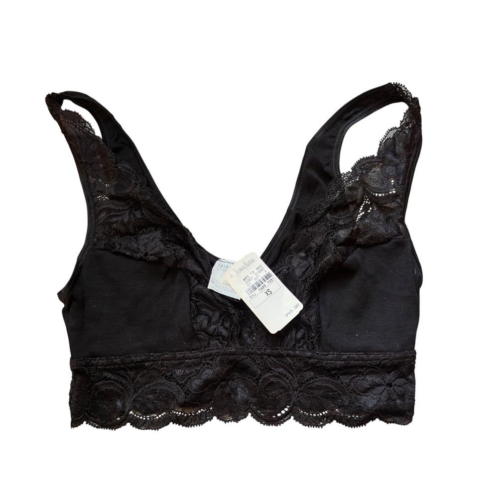 Vintage Hanro Switzerland Black Lace Bralette Cami Mercerized Cotton XS NWT NM